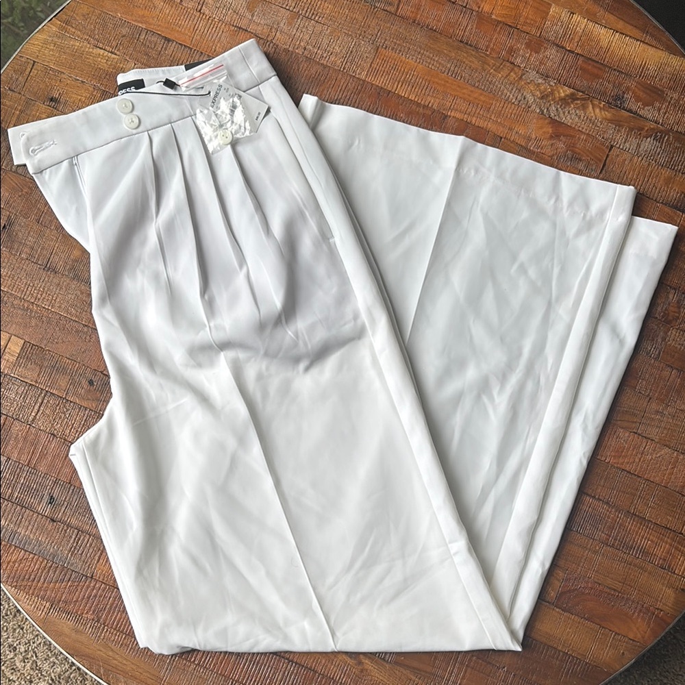 Express White Wide Leg Pleated Trousers Size 8R